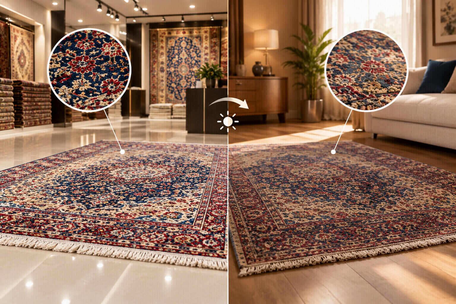 چرا وقتی فرش رو تو خونه پهن می‌کنید، رنگش با مغازه فرق می‌کنه؟